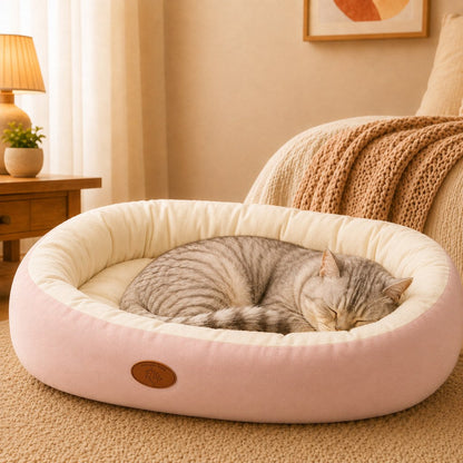Ortekor Cozy Oval Bolster Pet Bed for Cats & Dogs, Fleece or All-Season Indoor Bed for Cold Floors