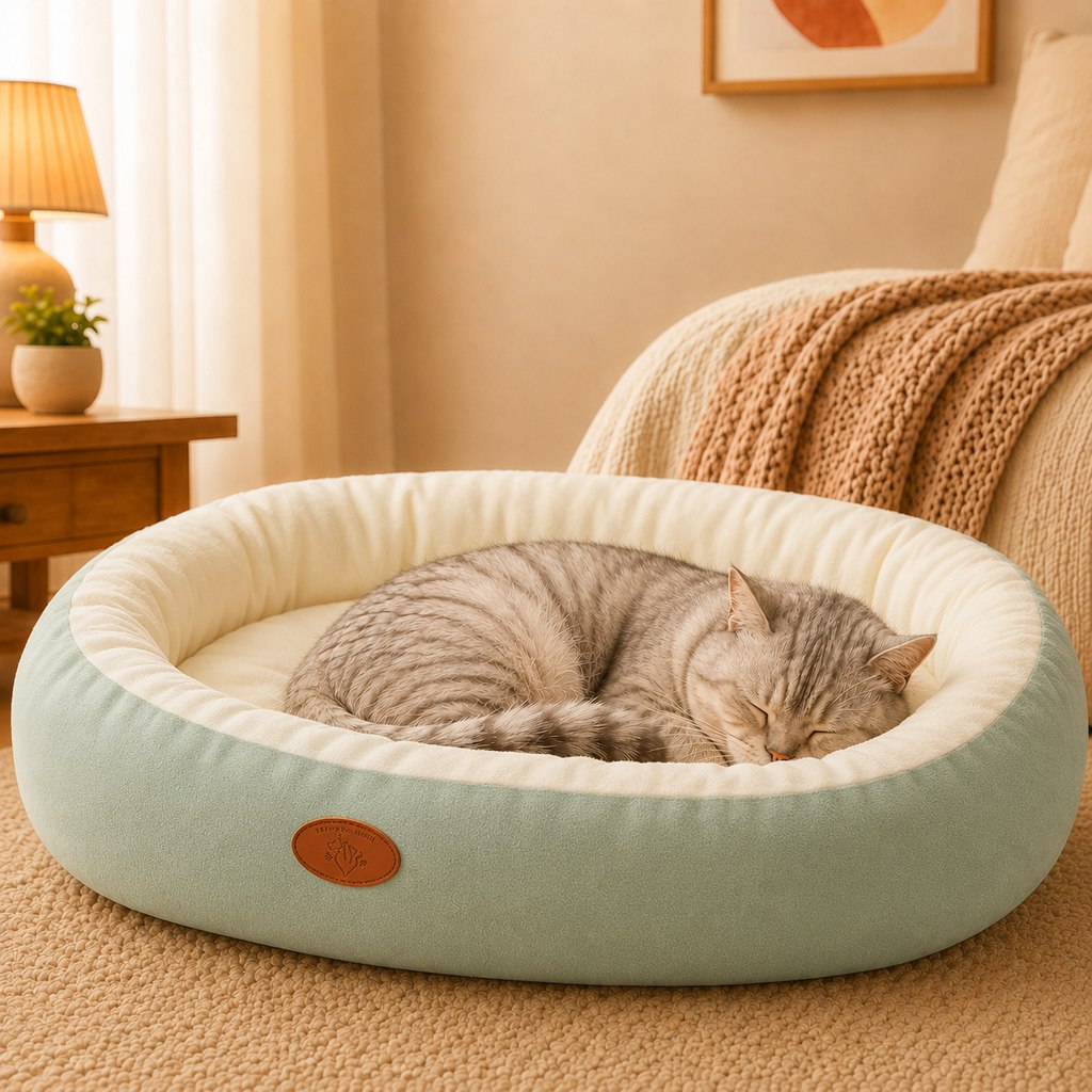 Ortekor Cozy Oval Bolster Pet Bed for Cats & Dogs, Fleece or All-Season Indoor Bed for Cold Floors