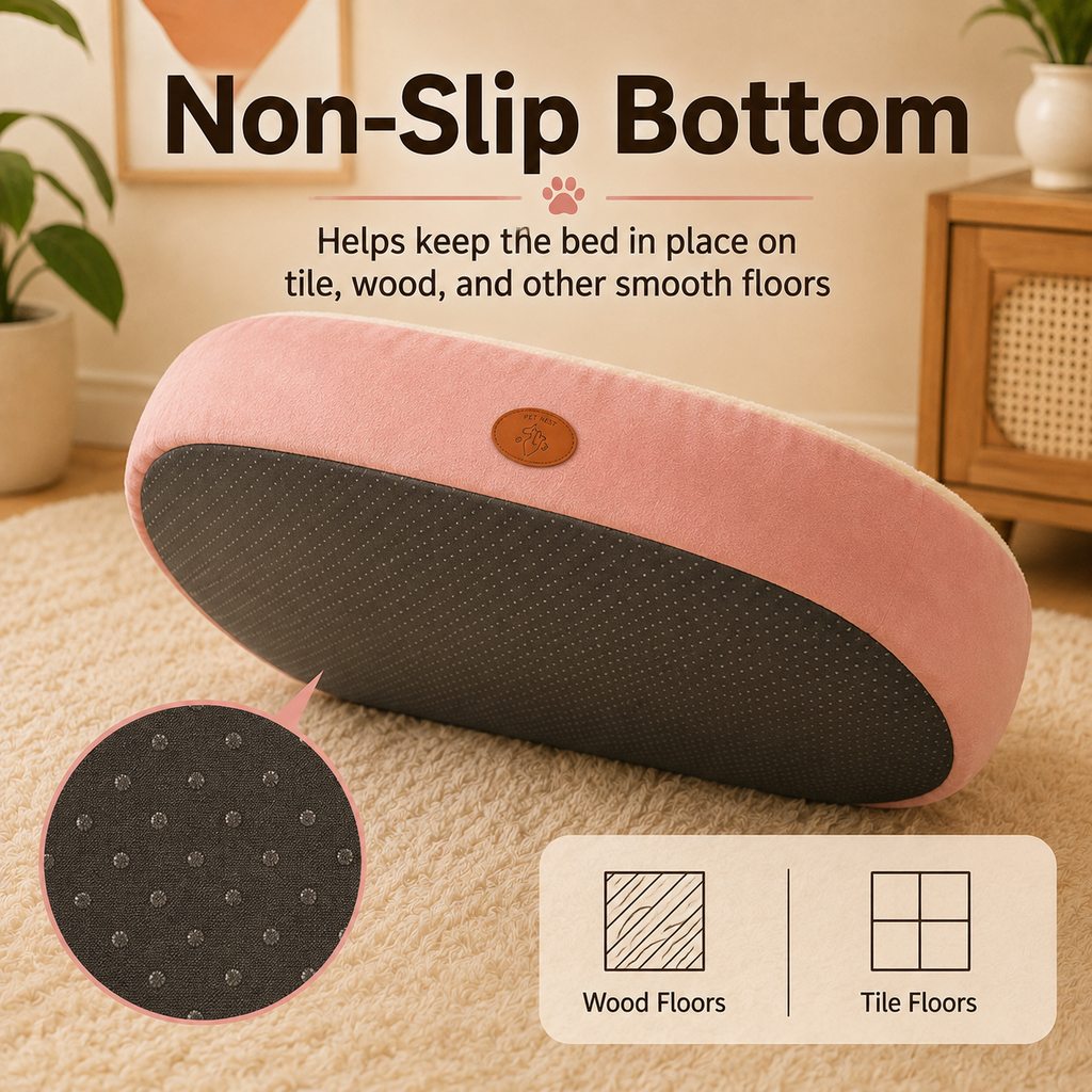 Ortekor Cozy Oval Bolster Pet Bed for Cats & Dogs, Fleece or All-Season Indoor Bed for Cold Floors