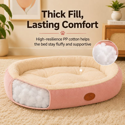 Ortekor Cozy Oval Bolster Pet Bed for Cats & Dogs, Fleece or All-Season Indoor Bed for Cold Floors