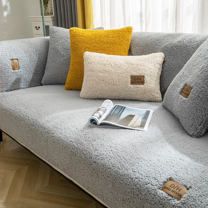 Plush Sofa Cover with Anti-Slip Backing – Machine Washable Furniture Protector for Couches – Includes 2 Cushion Covers