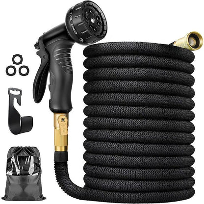 Flexible Garden Hose with 8-Pattern Spray Nozzle – Lightweight, Kink-Resistant & Self-Draining for Lawn Watering, Car Washing & Outdoor