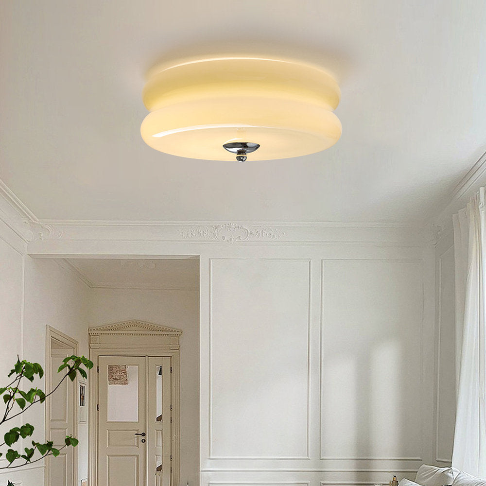 Flush Mount LED Fixture with Adjustable Color Temperature Glass Shade 13 in Diameter for Bedroom Living Room Dining Room Modern Art Deco Sty