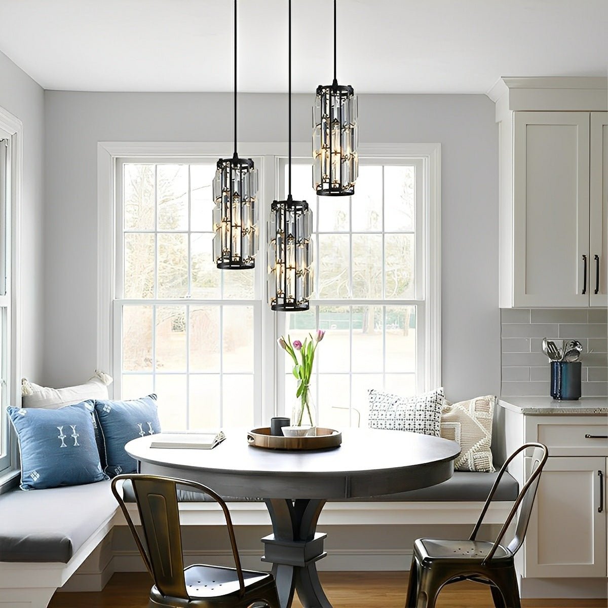 Glass Drop Ceiling Light Fixture E27 Adjustable Height Kitchen & Dining Room Task Lighting Industrial Modern Retro Style Iron Frame Warm Whi