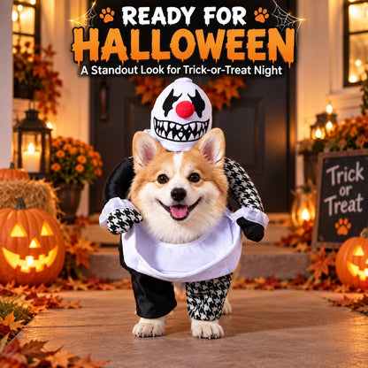 Disfraz de perro de payaso espeluznante Ortekor con brazos falsos: atuendo de Halloween para pedir dulces con un estilo 3D único al caminar