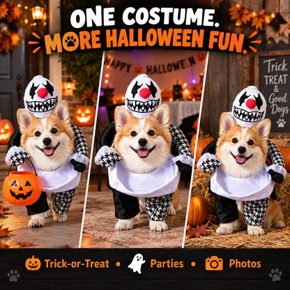 Disfraz de perro de payaso espeluznante Ortekor con brazos falsos: atuendo de Halloween para pedir dulces con un estilo 3D único al caminar