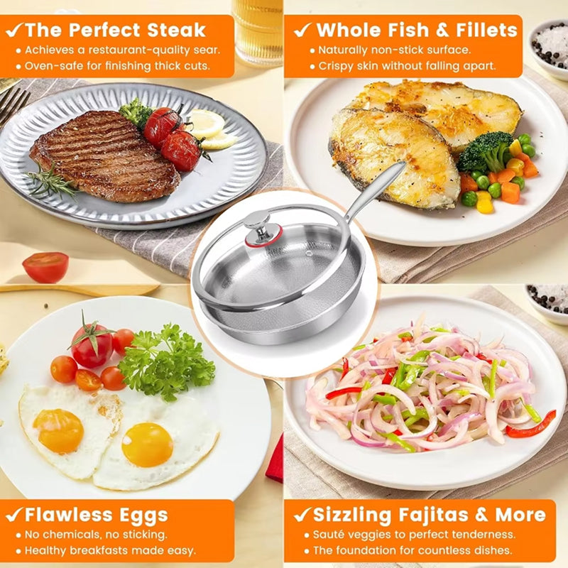 Titanium Skillet with Textured Surface for Gas Electric Induction Stovetops Oven Safe Metal Utensil Friendly Chemical Free Cookware