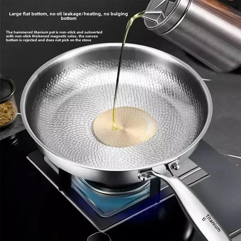 Titanium Skillet with Textured Surface for Gas Electric Induction Stovetops Oven Safe Metal Utensil Friendly Chemical Free Cookware