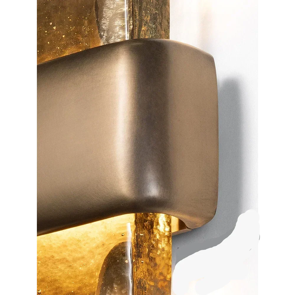 Aplique de cristal vertical, acabado en cobre, 20 pulgadas, luz cálida, para dormitorio, pasillo y sala de estar, lámpara de pared moderna de montaje arriba/abajo
