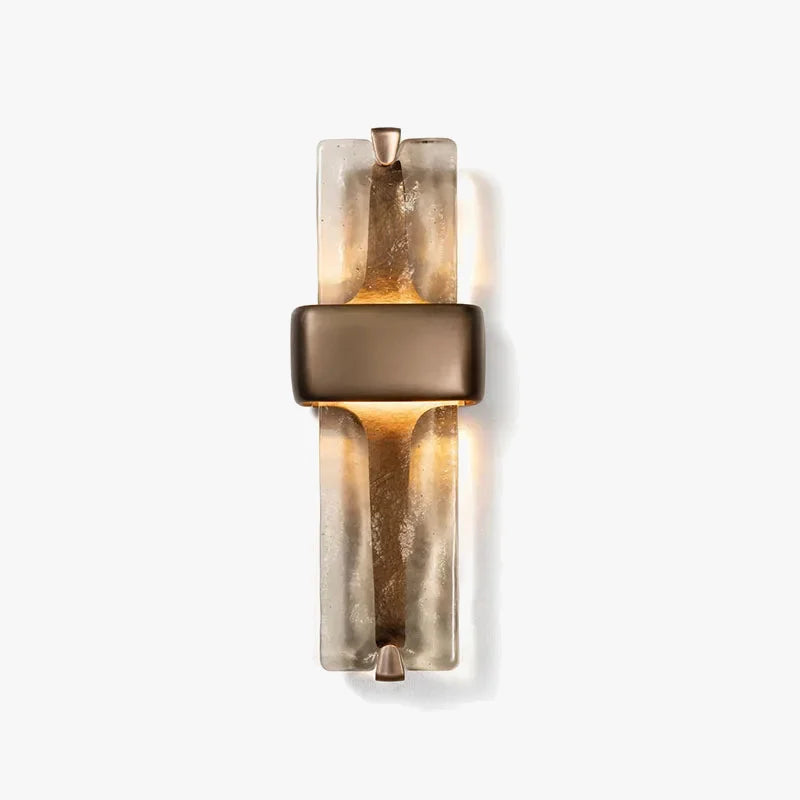 Vertical Bronze Sconce with Frosted Glass Panels for Bedroom Hallway Entryway Up-Down Light 20 Inch Tall Copper Fixture