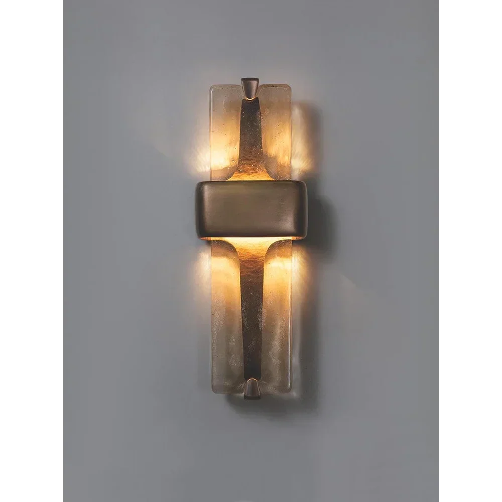 Aplique de cristal vertical, acabado en cobre, 20 pulgadas, luz cálida, para dormitorio, pasillo y sala de estar, lámpara de pared moderna de montaje arriba/abajo