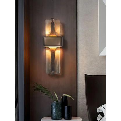 Aplique de cristal vertical, acabado en cobre, 20 pulgadas, luz cálida, para dormitorio, pasillo y sala de estar, lámpara de pared moderna de montaje arriba/abajo