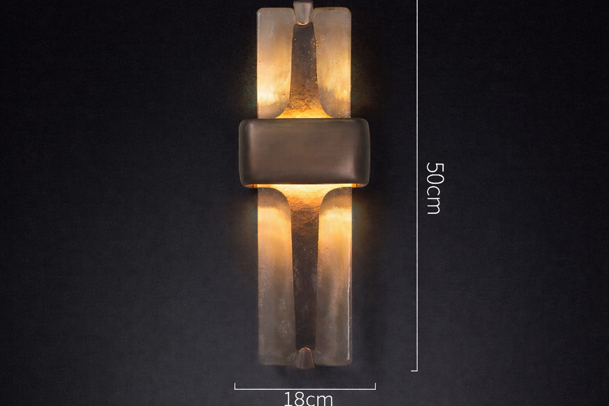 Aplique de cristal vertical, acabado en cobre, 20 pulgadas, luz cálida, para dormitorio, pasillo y sala de estar, lámpara de pared moderna de montaje arriba/abajo