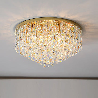 Tiered Crystal Chandelier with LED Lights – Adjustable Height Dining Room Ceiling Fixture in Gold or Silver Finish