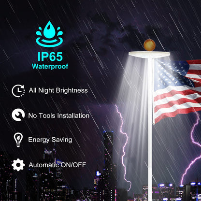 Solar Flag Pole Light with 128 Bright LEDs - Upgraded Version