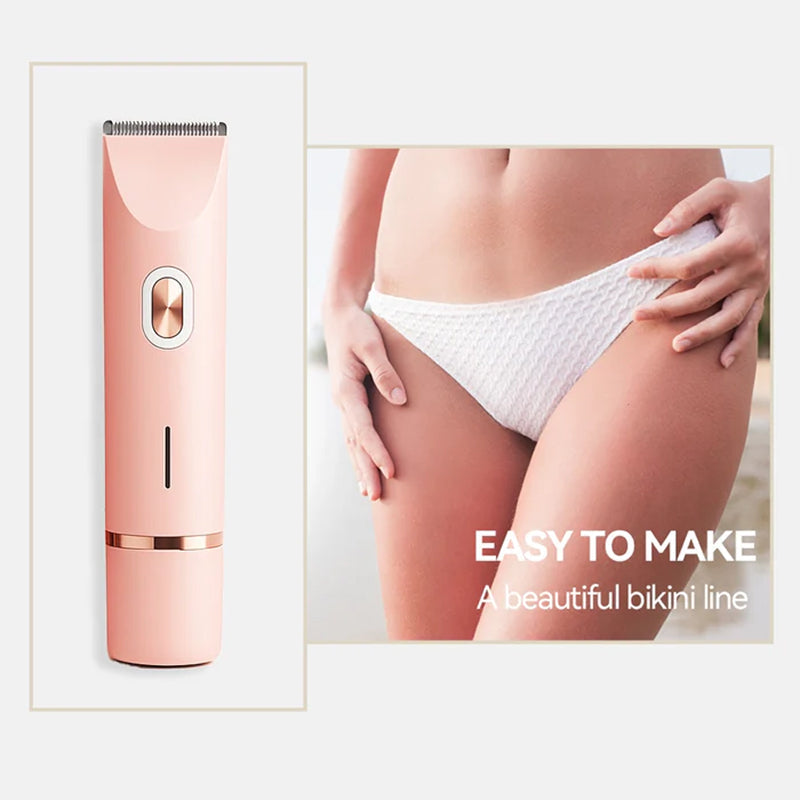 Rechargeable Women's Body Trimmer with Ceramic Blades for Sensitive Skin | Dual Head Cordless Grooming Tool for Bikini Area | Waterproof