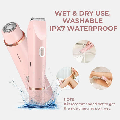 Rechargeable Women's Body Trimmer with Ceramic Blades for Sensitive Skin | Dual Head Cordless Grooming Tool for Bikini Area | Waterproof