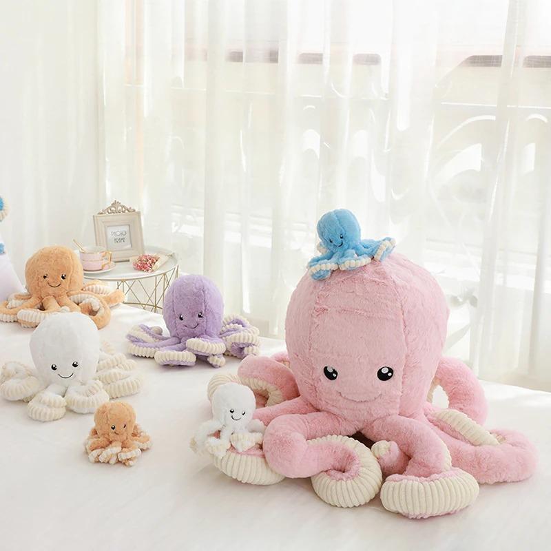 Stuffed Octopus Plush Toy Large Soft Sea Creature Cuddle Pillow for Kids Bedroom Nursery Decor Gift Blue Pink White Brown Purple