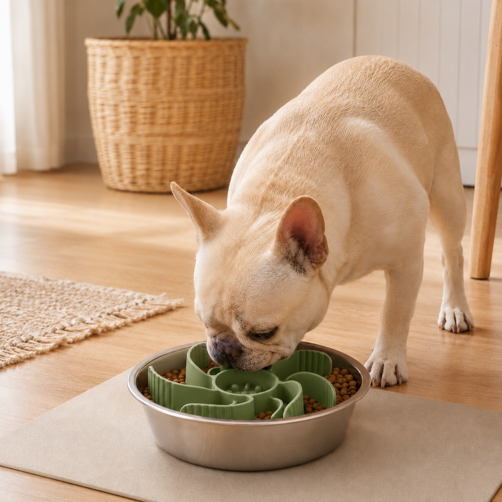Ortekor Cut-to-Fit Slow Feeder Insert & Stainless Steel Bowl Set for Fast-Eating Dogs & Cats