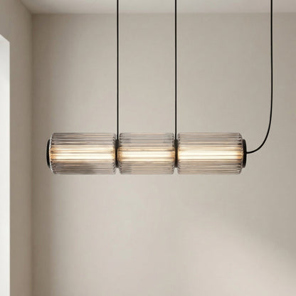 Cylindrical Glass Pendant Light with LED, Adjustable Height for Dining Room & Kitchen Island