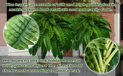 UV-Protected Synthetic Boston Fern Hanging Plant 28 Inches Wide Green Foliage for Porch Patio Indoor Outdoor Home Decor No Watering Needed