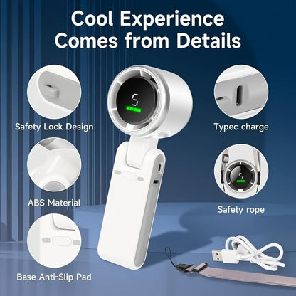 Handheld Rechargeable Fan – 5-Speed Portable USB Personal Cooling Fan for Travel, Desk, Outdoor Activities