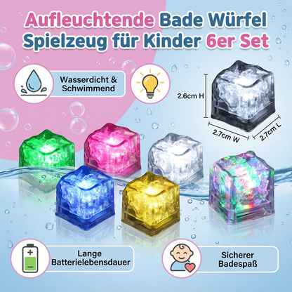 Light-Up Bath Cubes for Kids 6-Pack Waterproof LED Floating Toys Sensory Play Color-Changing Glow Cubes for Toddlers Bathtub Fun
