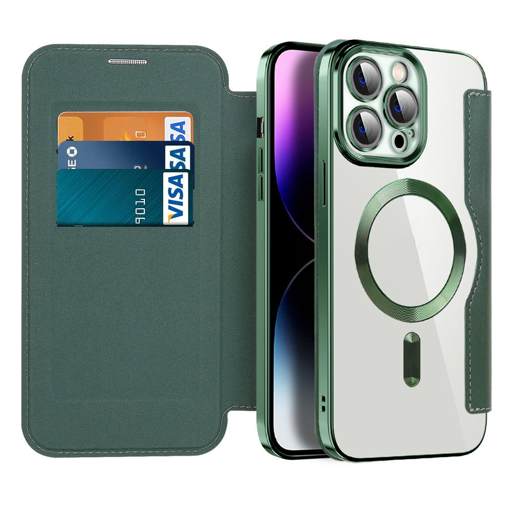 Funda tipo cartera con tarjetero y cierre magnético: funda abatible con protección RFID y soporte para iPhone serie 12/13/14/15