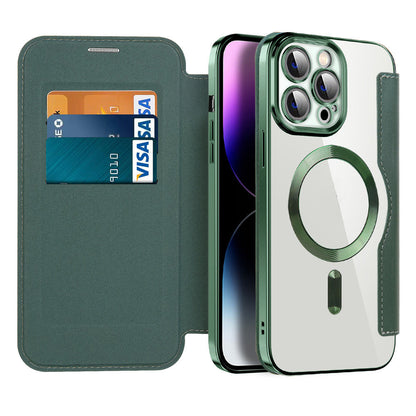 Funda tipo cartera con tarjetero y cierre magnético: funda abatible con protección RFID y soporte para iPhone serie 12/13/14/15