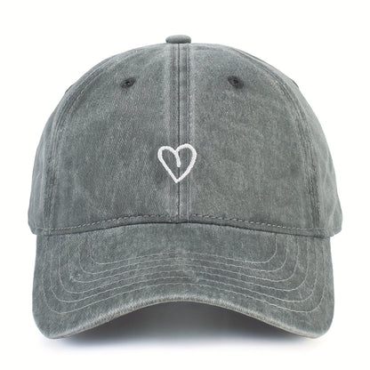 Embroidered Heart Baseball Cap for Women Adjustable Vintage Washed Cotton Dad Hat Summer