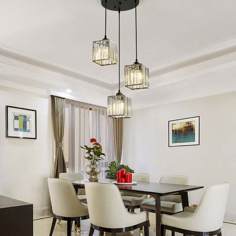 Modern Metal & Glass Pendant Light – Adjustable Cord – Black or Gold Finish for Dining Room & Living Room
