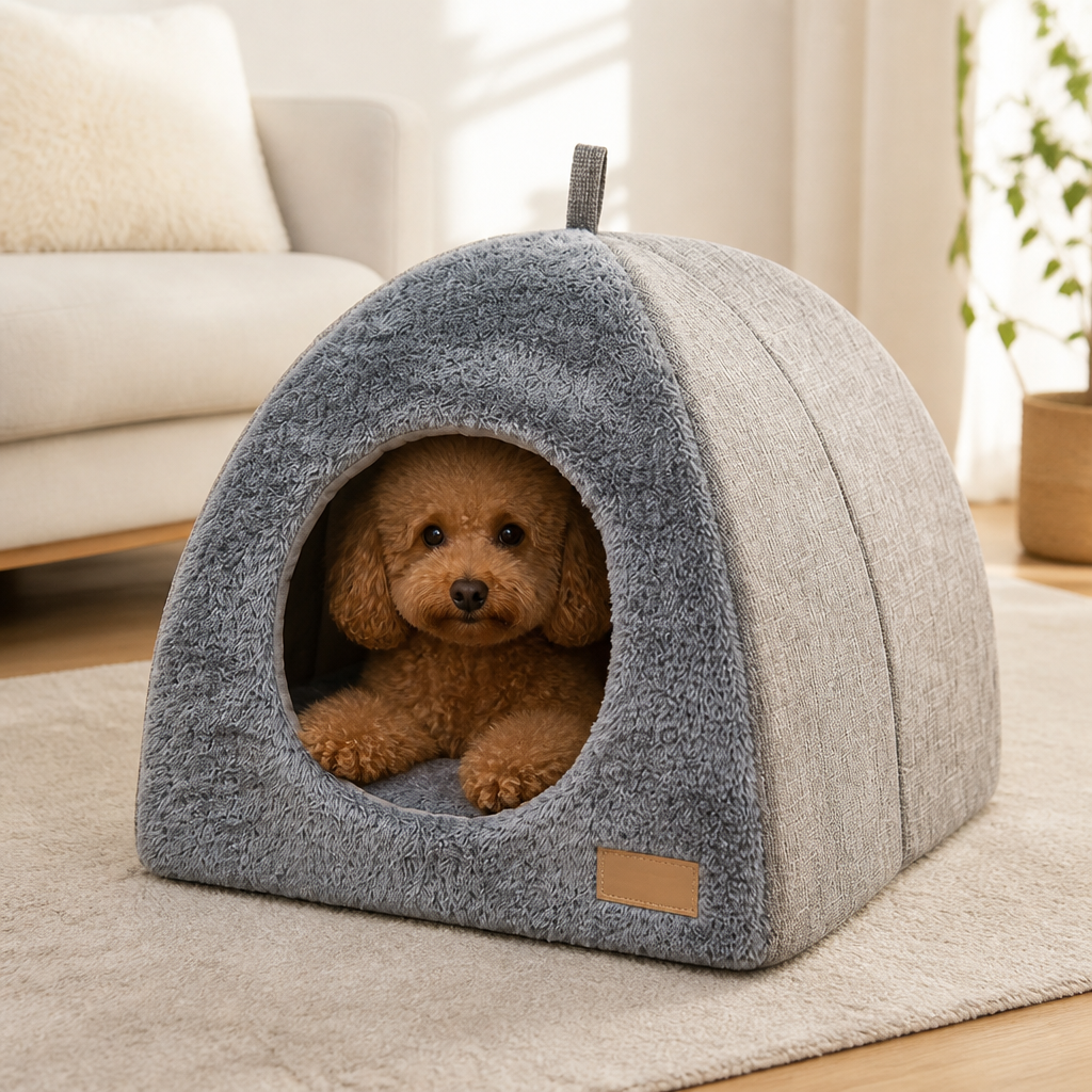 Ortekor Enclosed Triangular Plush Cat Bed
