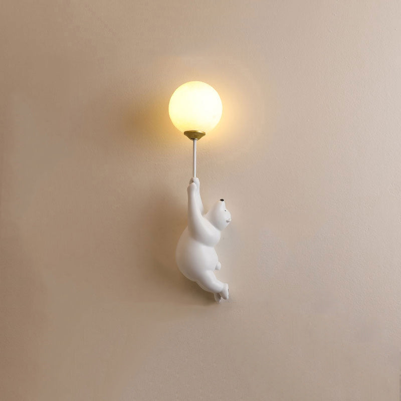 Bear with Balloon Wall Sconce Light for Kids Room Nursery Bedroom Playroom Resin Animal Design Accent Lighting White Blue Pink