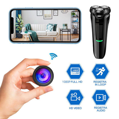 Compact Hidden Camera Disguised as Electric Shaver with 1080P Recording, WiFi Streaming & Motion Alerts for Home Security Monitoring
