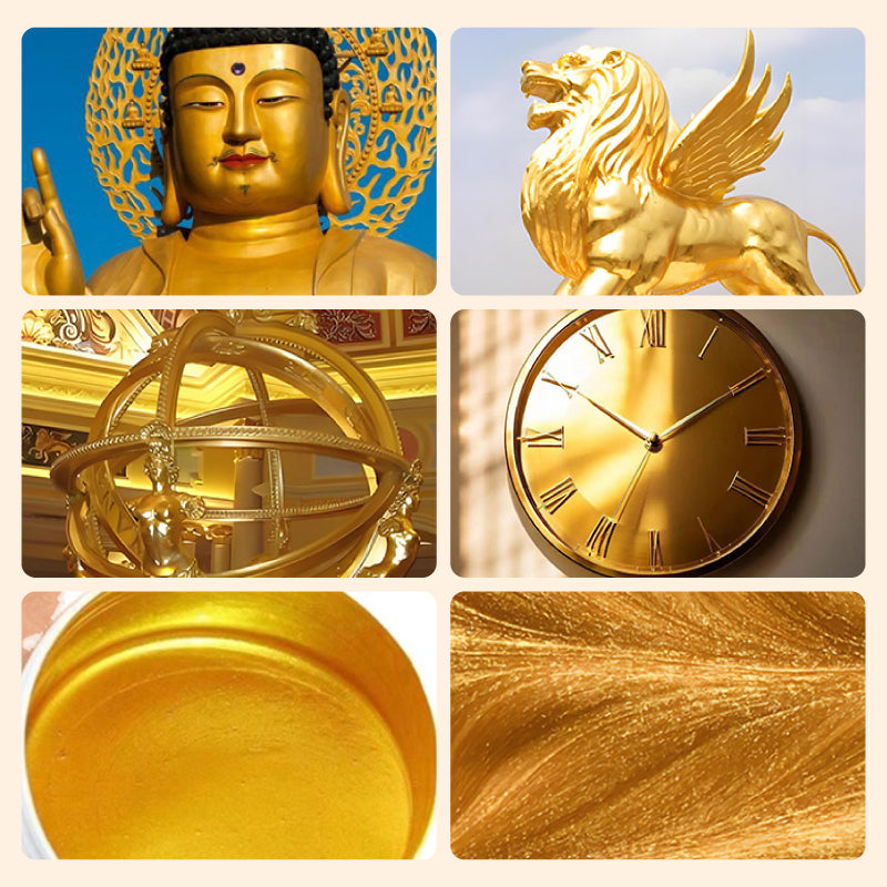 Metallic Leaf Paint for Furniture & Crafts – Gold & Silver Shimmering Finish – Water-Based Craft Paint with Brush – 7 oz