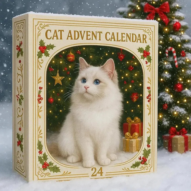 Holiday Countdown Calendar with 24 Festive Feline Ornaments – Acrylic Cat Figurines for Christmas Decoration, Tree Hanging Decor, Mantel