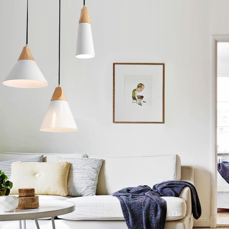 Modern Pendant Light Wood and Aluminum Drum Shade E27 Socket for Kitchen Dining Room Living Room