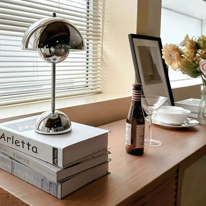 Cordless Rechargeable LED Accent Lamp with Touch Dimmer Chrome Finish 12 in Tall for Nightstand Dining Table Patio Living Room Bedroom Porta