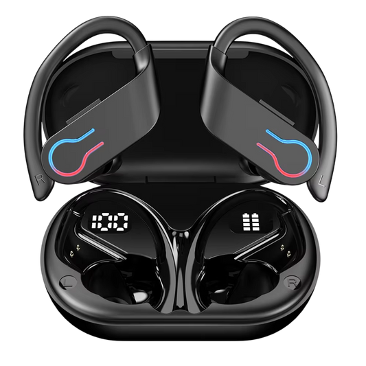 Auriculares deportivos inalámbricos con ganchos, resistentes al agua IPX7, Bluetooth 5.3, 200 horas de batería, para correr, gimnasio y entrenamiento físico