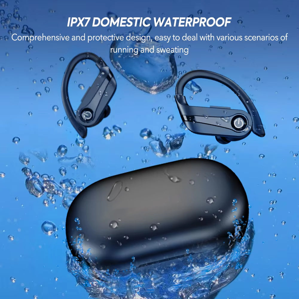 Wireless Sports Earbuds with Ear Hooks IPX7 Waterproof Bluetooth 5.3 Headphones 200-Hour Battery Life Running Gym Workout Fitness Earphones