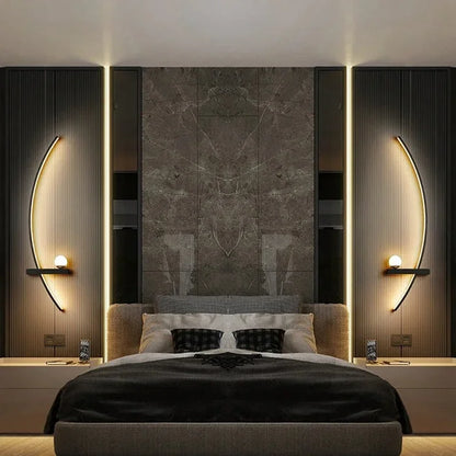 Curved LED Sconce Aluminum Arc Light for Bedroom Hallway Living Room Modern Accent Lighting Fixture Black Gold Finish Wall Mount Indoor Illu