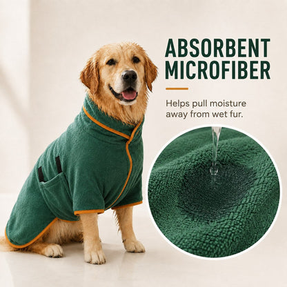 Ortekor Quick-Dry Microfiber Dog Bathrobe – Absorbent Drying Coat for Baths, Rain & Swimming to Help Reduce Wet-Dog Mess