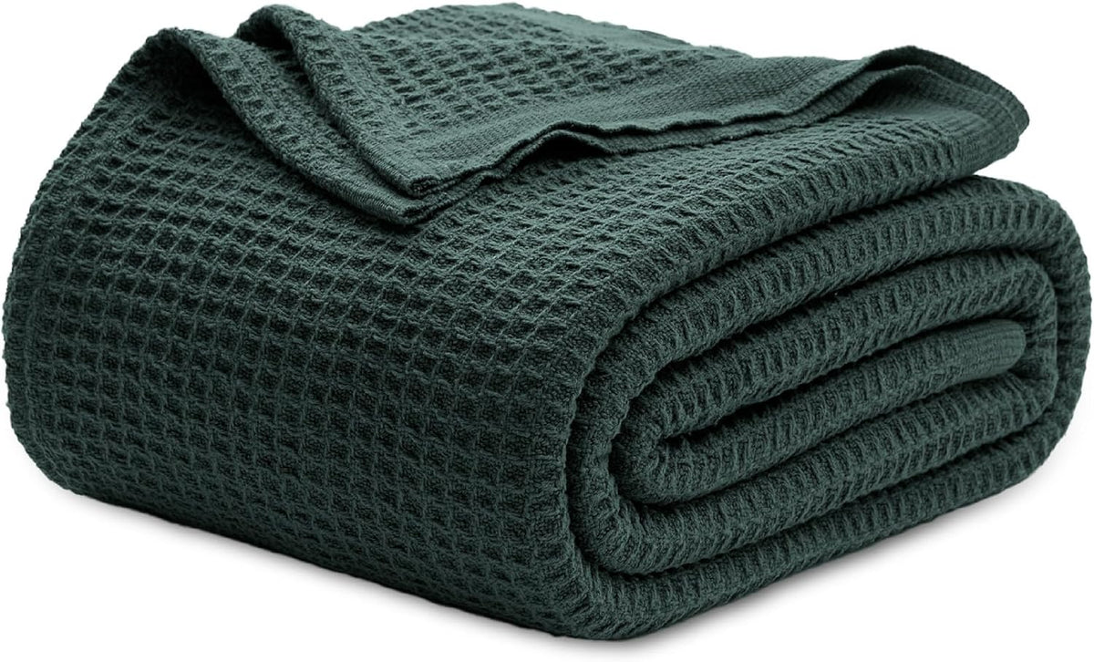 100% Cotton Waffle Weave Throw Blanket Queen King Breathable Lightweight Bed Cover for All Seasons Couch Sofa Bedroom Layering Textured