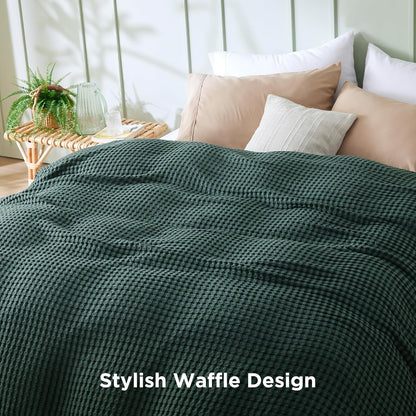 Cozy Haven | Manta de nido de abeja refrescante para cama queen, de algodón y bambú ligero | Manta de verano suave para personas calurosas