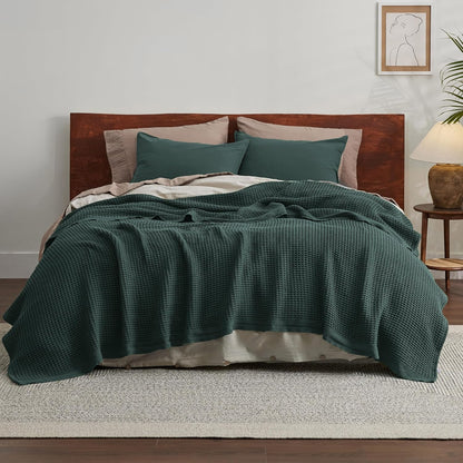 Pure Cotton Thermal Blanket – Queen 90×90 in – Textured Weave Layer for All Seasons – Lightweight & Breathable Throw for Bed or Sofa