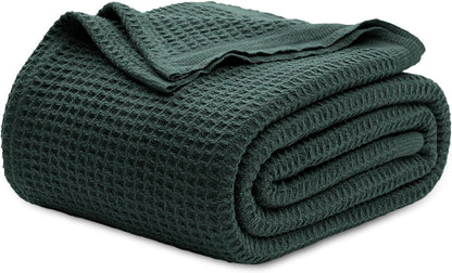 Cozy Haven | 100% Cotton Queen Blanket with Cooling Waffle Weave | Soft & Breathable for Summer Comfort