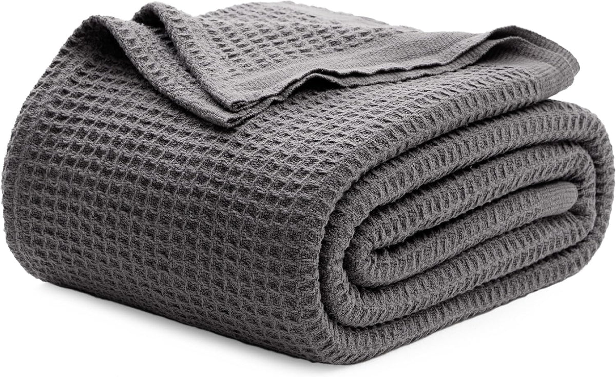 100% Cotton Waffle Weave Throw Blanket Queen King Breathable Lightweight Bed Cover for All Seasons Couch Sofa Bedroom Layering Textured