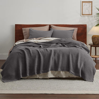 Pure Cotton Thermal Blanket – Queen 90×90 in – Textured Weave Layer for All Seasons – Lightweight & Breathable Throw for Bed or Sofa