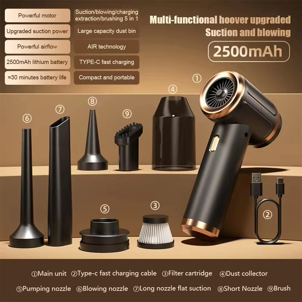 Handheld Cordless Auto Vacuum – 45000Pa High-Power Suction for Cars, Upholstery & Pet Hair | 5-in-1 Wet/Dry Cleaner