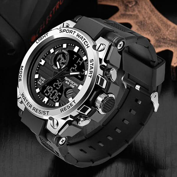 Tactical Sports Watch Dual Time Zone Analog Digital Display with Alarm Stopwatch LED Backlight for Men Outdoor Training Adventure Travel Eve